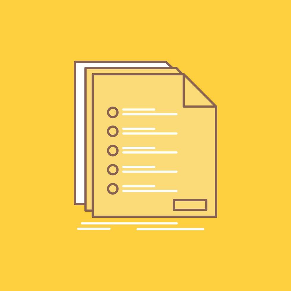 Check. filing. list. listing. registration Flat Line Filled Icon. Beautiful Logo button over yellow background for UI and UX. website or mobile application vector