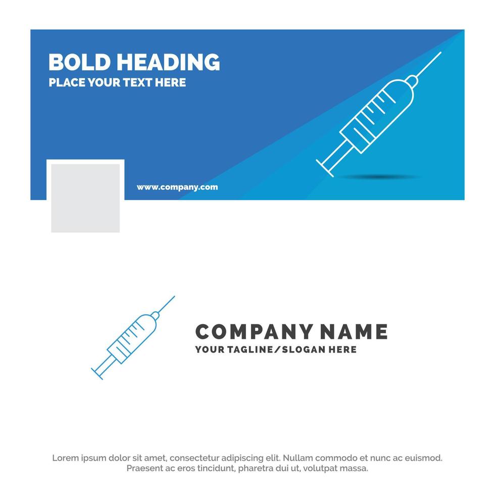 Blue Business Logo Template for syringe. injection. vaccine. needle. shot. Facebook Timeline Banner Design. vector web banner background illustration