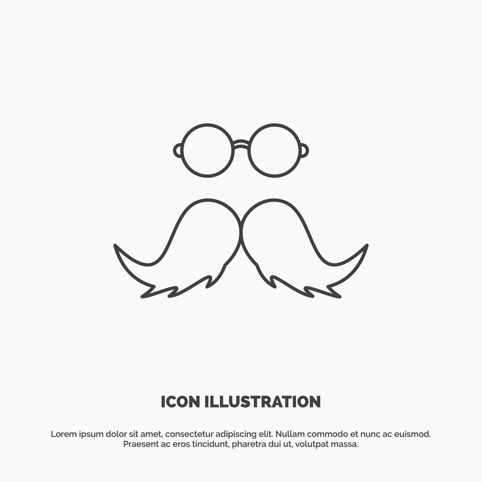 moustache. Hipster. movember. male. men Icon. Line vector gray symbol for UI and UX. website or mobile application