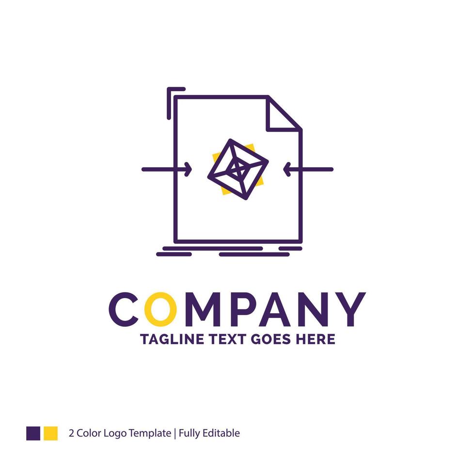 Company Name Logo Design For 3d. document. file. object. processing. Purple and yellow Brand Name Design with place for Tagline. Creative Logo template for Small and Large Business. vector