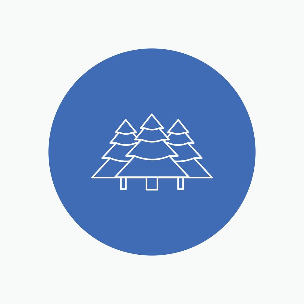 forest. camping. jungle. tree. pines White Line Icon in Circle background. vector icon illustration