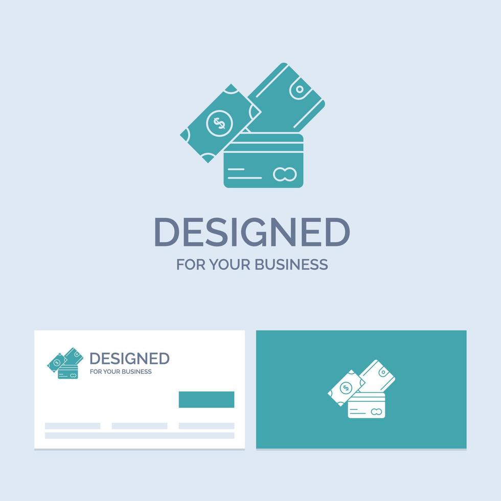 credit card. money. currency. dollar. wallet Business Logo Glyph Icon Symbol for your business. Turquoise Business Cards with Brand logo template. vector
