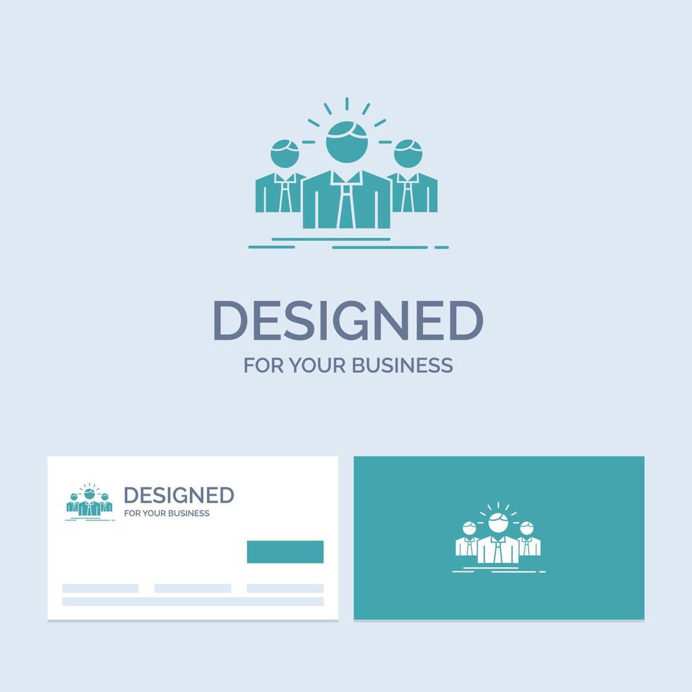Business. career. employee. entrepreneur. leader Business Logo Glyph Icon Symbol for your business. Turquoise Business Cards with Brand logo template. vector
