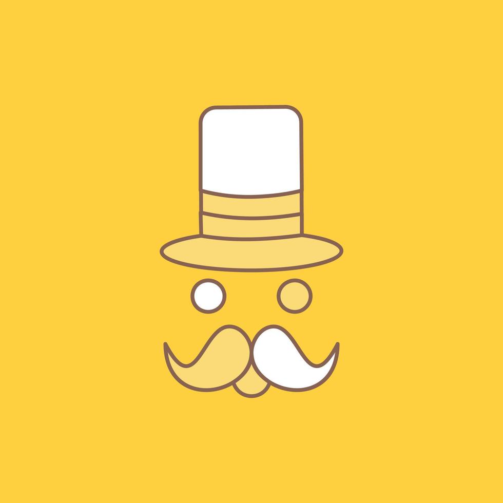 moustache. Hipster. movember. santa Clause. Hat Flat Line Filled Icon. Beautiful Logo button over yellow background for UI and UX. website or mobile application vector