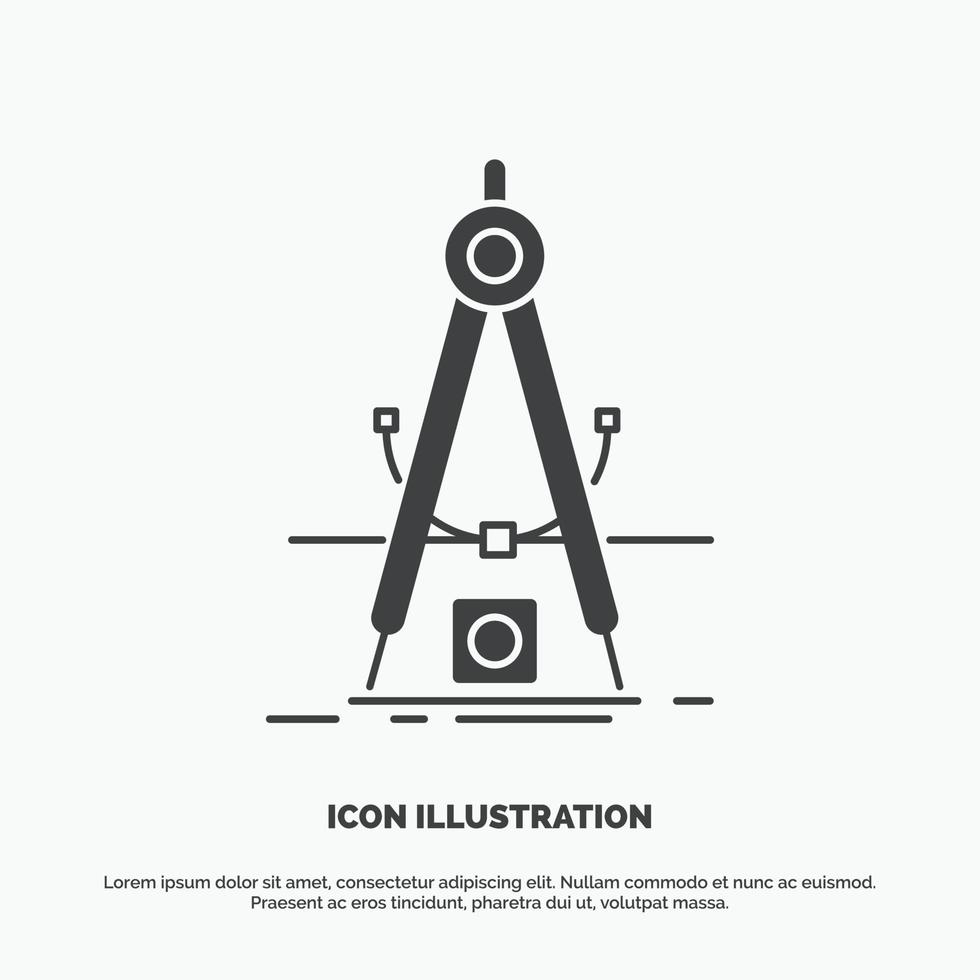 Design. measure. product. refinement. Development Icon. glyph vector gray symbol for UI and UX. website or mobile application