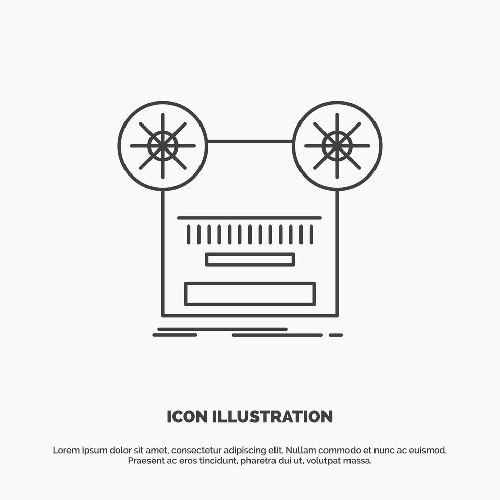Record. recording. retro. tape. music Icon. Line vector gray symbol for UI and UX. website or mobile application