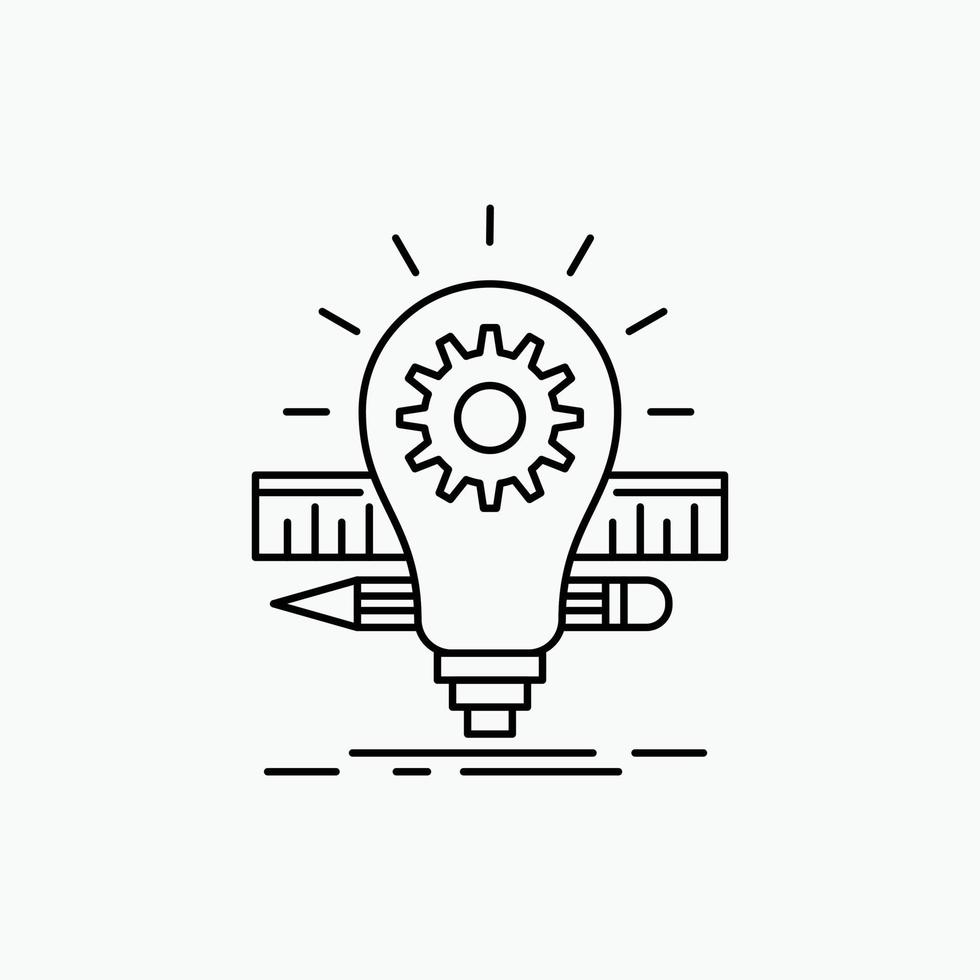 Development. idea. bulb. pencil. scale Line Icon. Vector isolated illustration