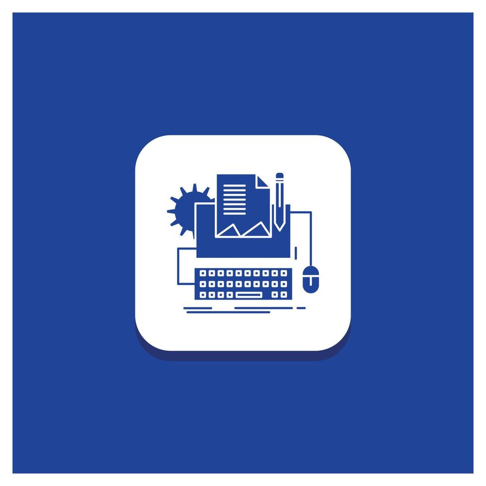 botón redondo azul para máquina de escribir. papel. computadora. papel. icono de glifo de teclado vector