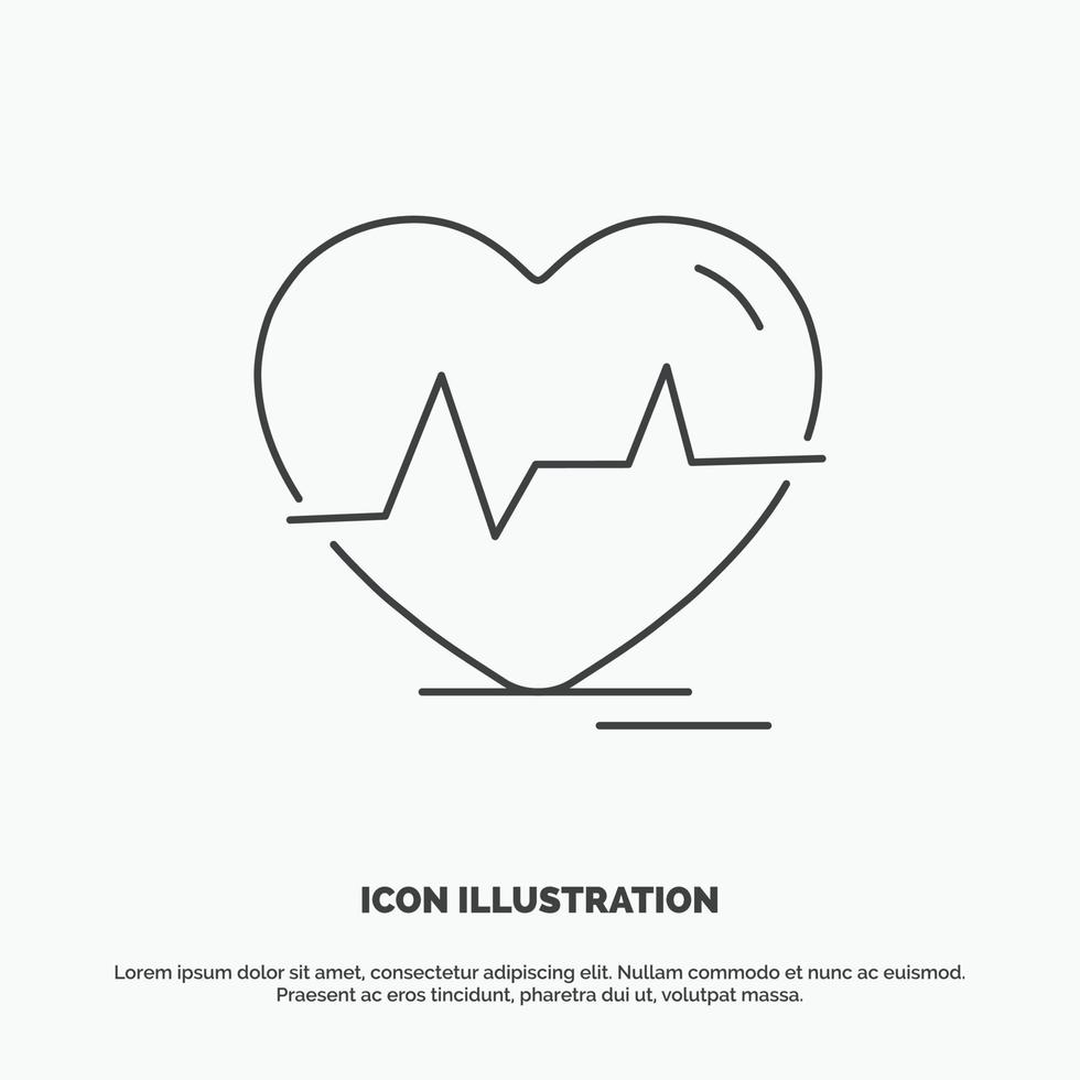 electrocardiograma corazón. latido del corazón. legumbres. icono de latido. símbolo gris vectorial de línea para ui y ux. sitio web o aplicación móvil vector