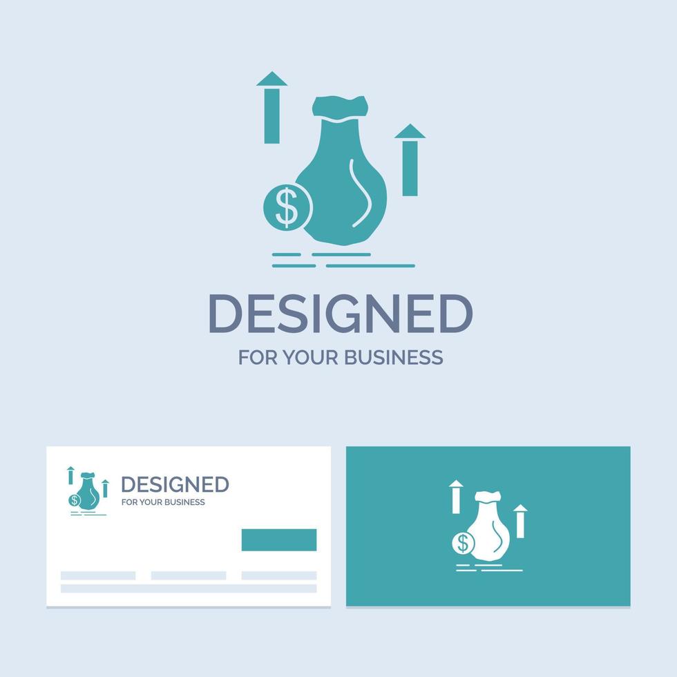 money. bag. dollar. growth. stock Business Logo Glyph Icon Symbol for your business. Turquoise Business Cards with Brand logo template. vector