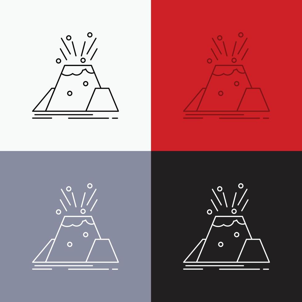 desastre. erupción. volcán. alerta. icono de seguridad sobre varios antecedentes. diseño de estilo de línea. diseñado para web y aplicación. eps 10 ilustración vectorial vector