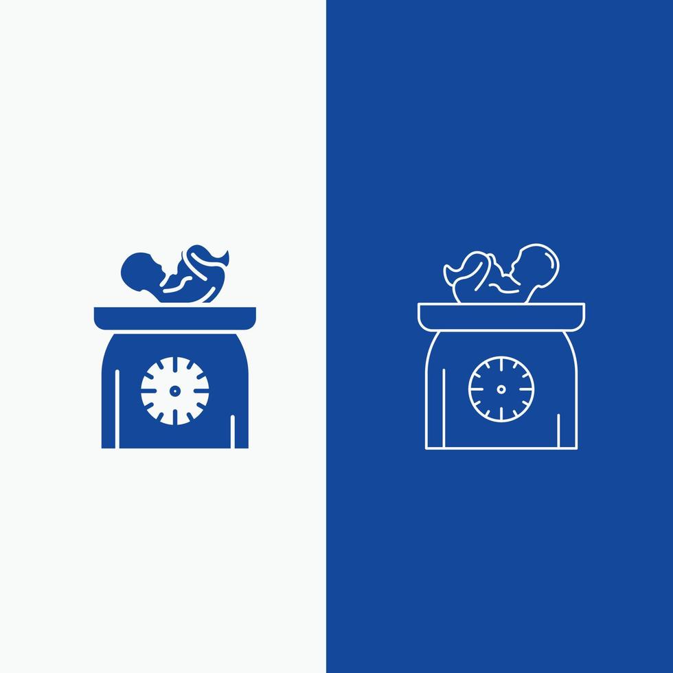 weight. baby. New born. scales. kid Line and Glyph web Button in Blue color Vertical Banner for UI and UX. website or mobile application vector