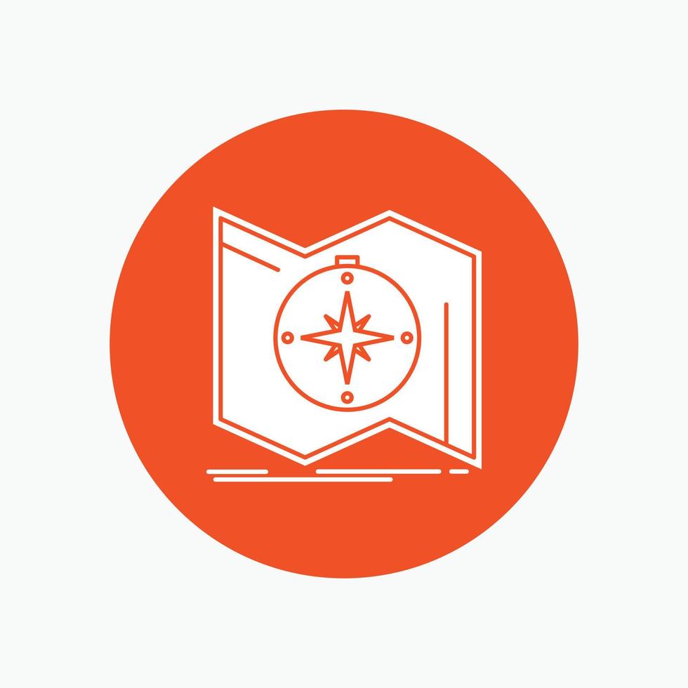 Direction. explore. map. navigate. navigation White Glyph Icon in Circle. Vector Button illustration