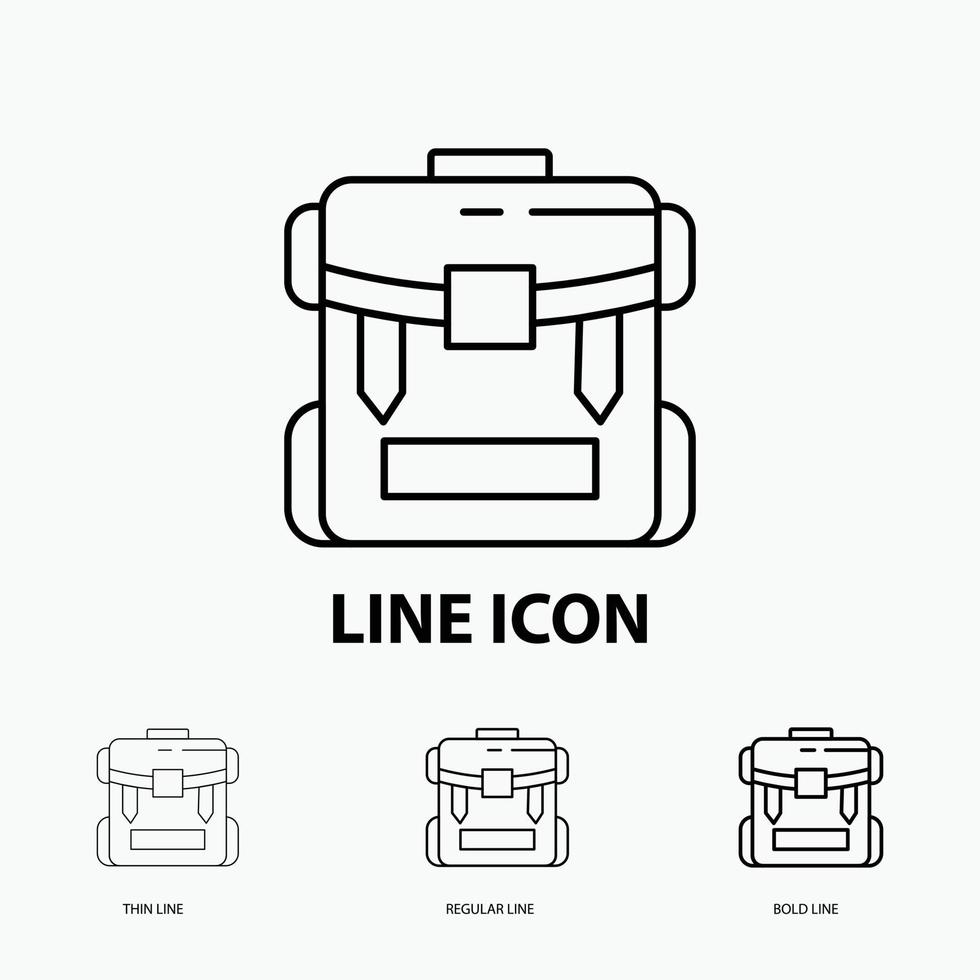 bag. camping. zipper. hiking. luggage Icon in Thin. Regular and Bold Line Style. Vector illustration