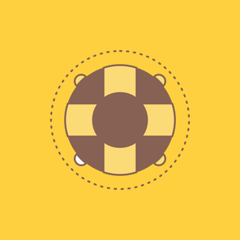 Help. life. lifebuoy. lifesaver. preserver Flat Line Filled Icon. Beautiful Logo button over yellow background for UI and UX. website or mobile application vector