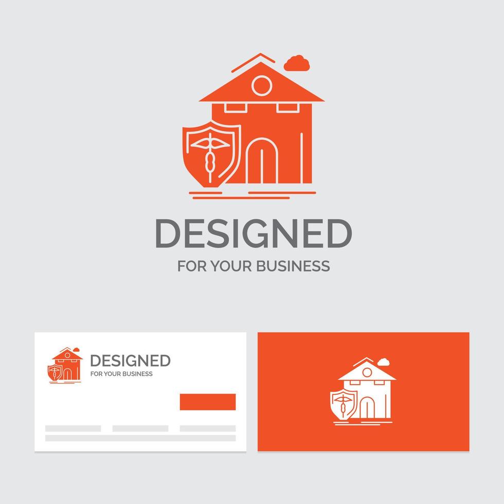 Business logo template for insurance. home. house. casualty. protection. Orange Visiting Cards with Brand logo template. vector