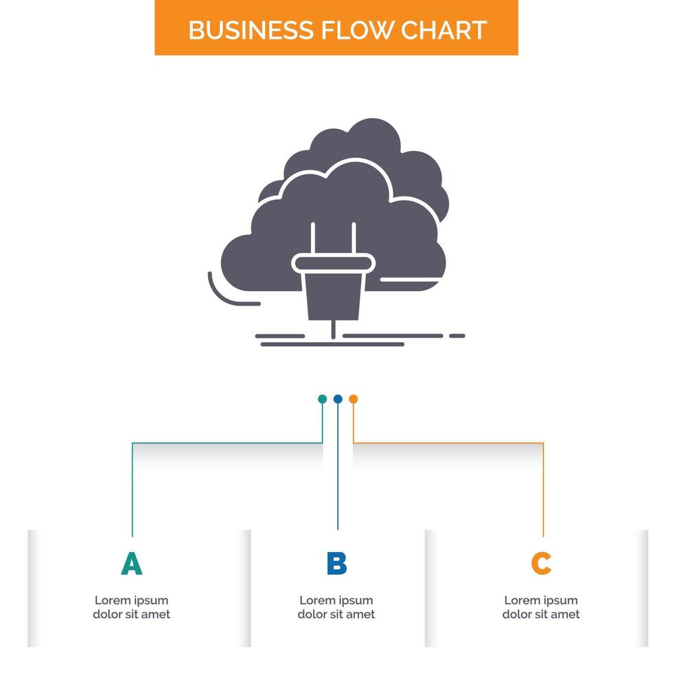 nube. conexión. energía. la red. diseño de diagrama de flujo empresarial de energía con 3 pasos. icono de glifo para el lugar de plantilla de fondo de presentación para texto. vector
