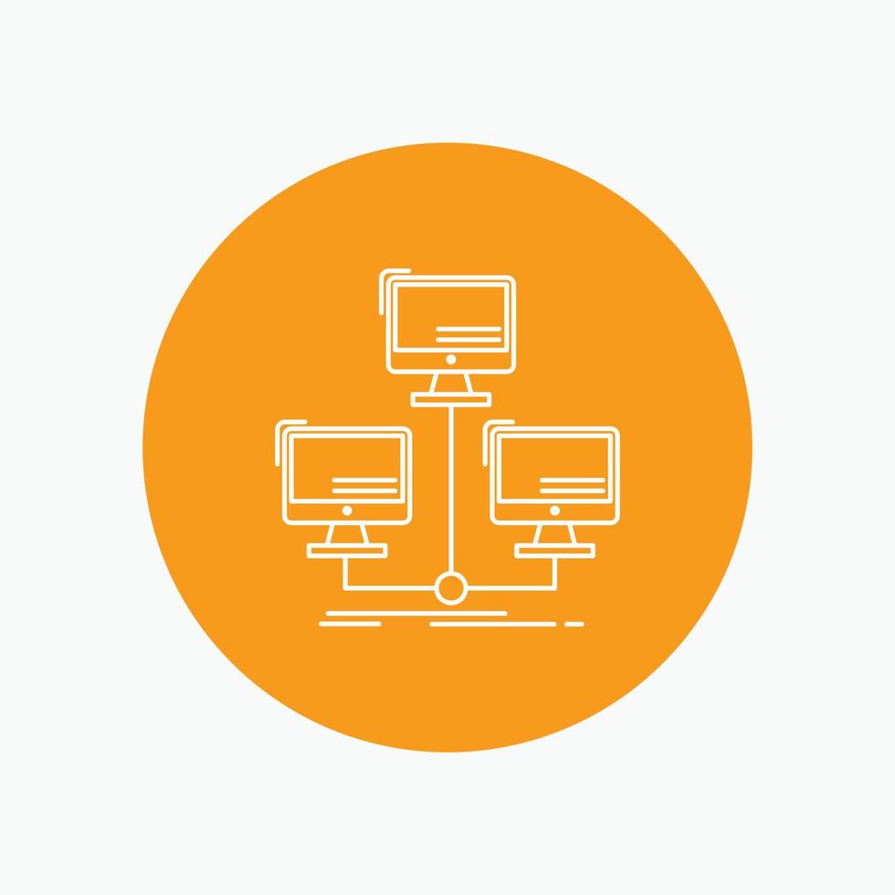 database. distributed. connection. network. computer White Line Icon in Circle background. vector icon illustration