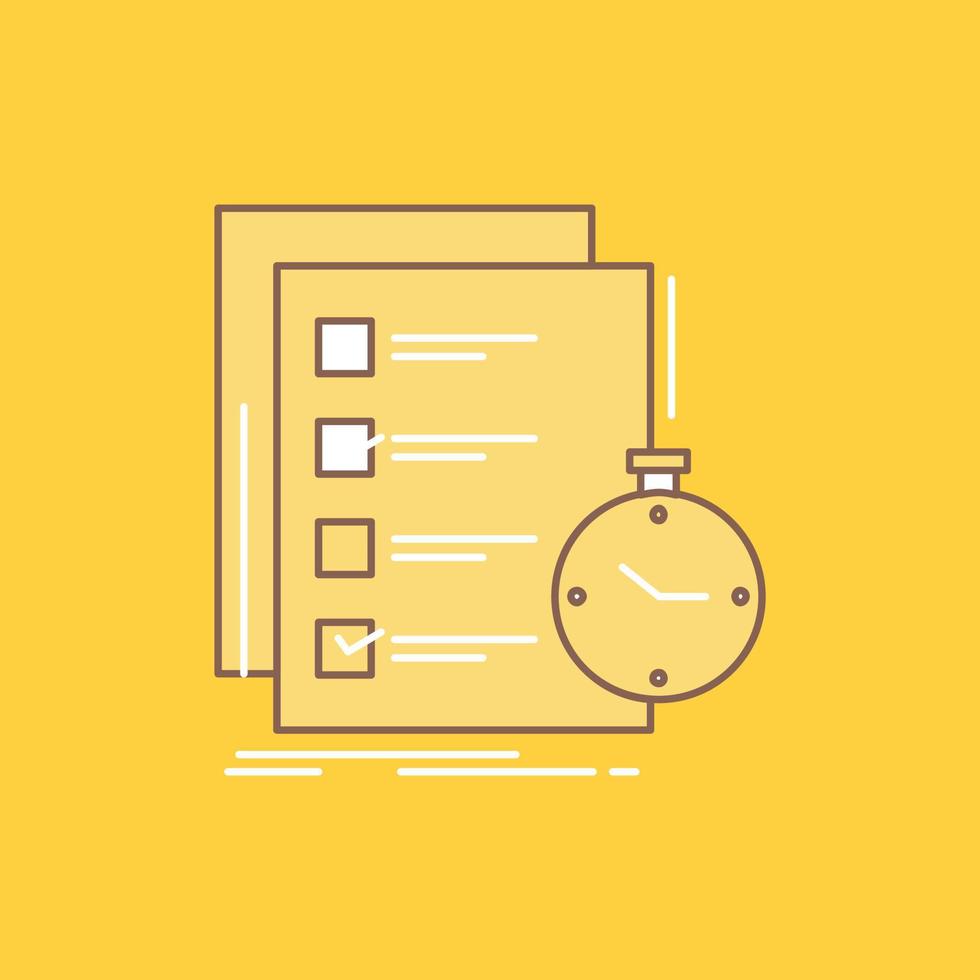 todo. task. list. check. time Flat Line Filled Icon. Beautiful Logo button over yellow background for UI and UX. website or mobile application vector