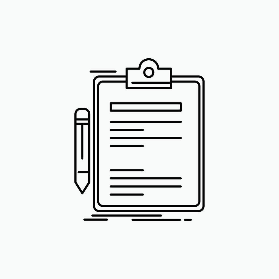 Contract. check. Business. done. clip board Line Icon. Vector isolated illustration