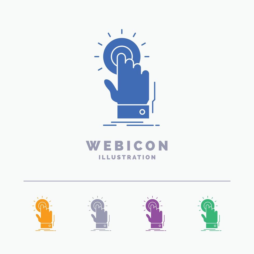 touch. click. hand. on. start 5 Color Glyph Web Icon Template isolated on white. Vector illustration