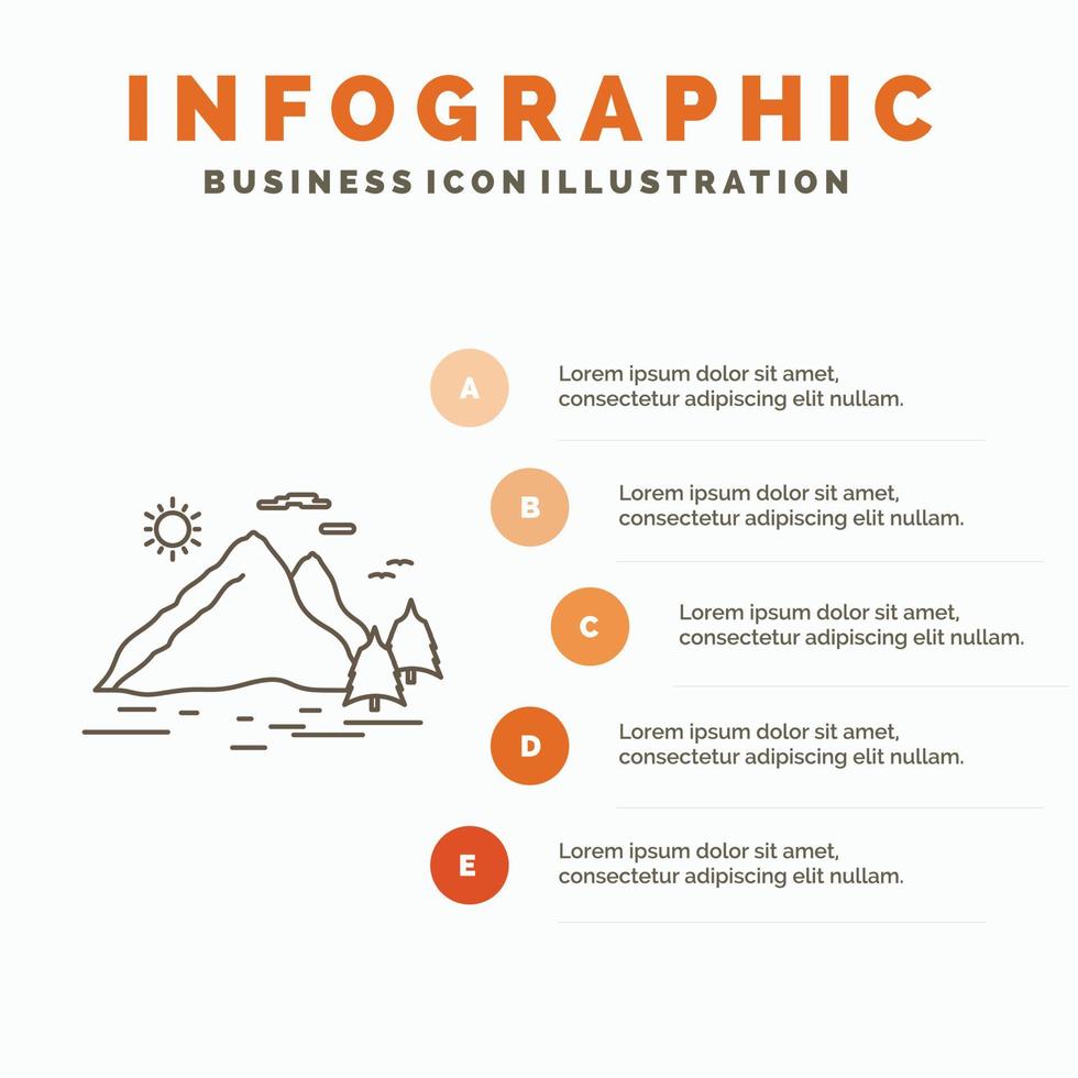 naturaleza. Cerro. paisaje. montaña. plantilla de infografía solar para sitio web y presentación. icono de línea gris con ilustración de vector de estilo infográfico naranja