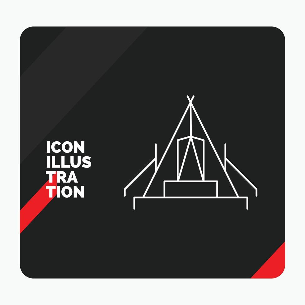 Red and Black Creative presentation Background for tent. camping. camp. campsite. outdoor Line Icon vector