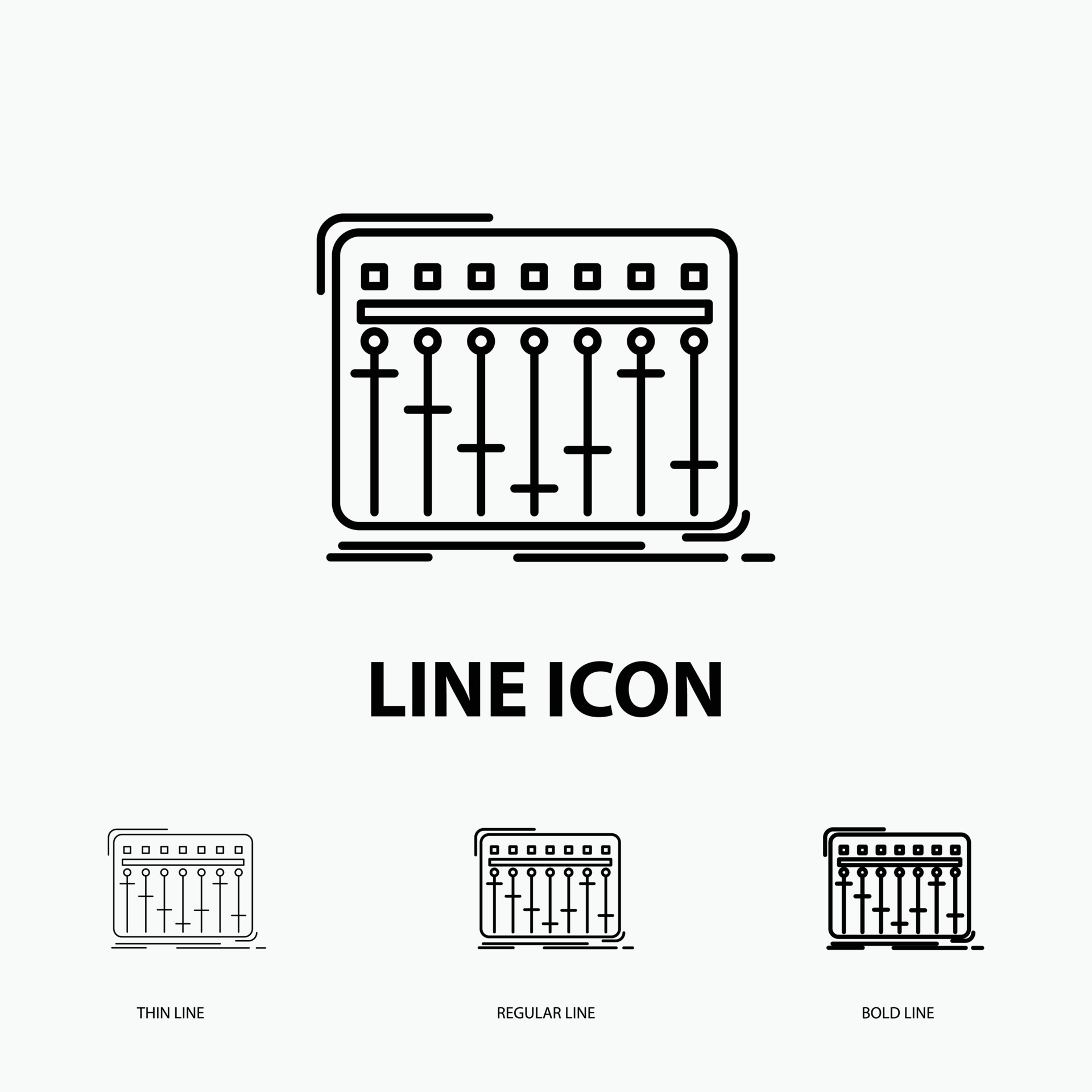 Console. dj. mixer. music. studio Icon in Thin. Regular and Bold Line