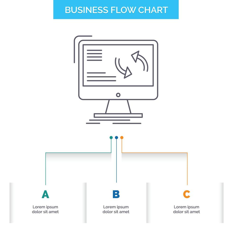 synchronization. sync. information. data. computer Business Flow Chart Design with 3 Steps. Line Icon For Presentation Background Template Place for text vector