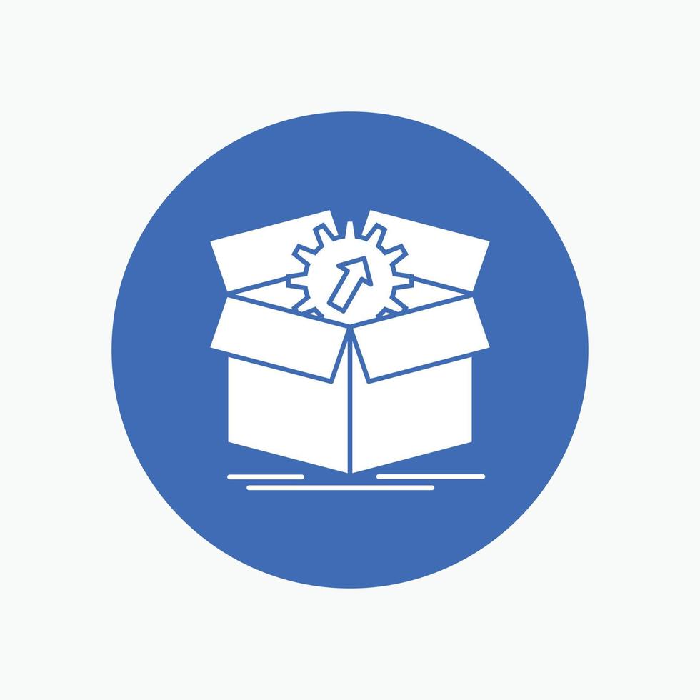 upload. performance. productivity. progress. work White Glyph Icon in Circle. Vector Button illustration