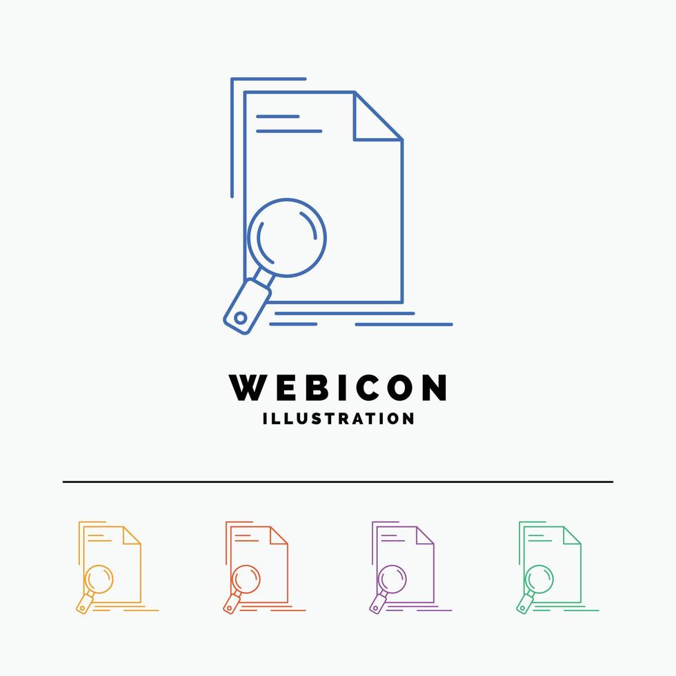 Analysis. document. file. find. page 5 Color Line Web Icon Template isolated on white. Vector illustration