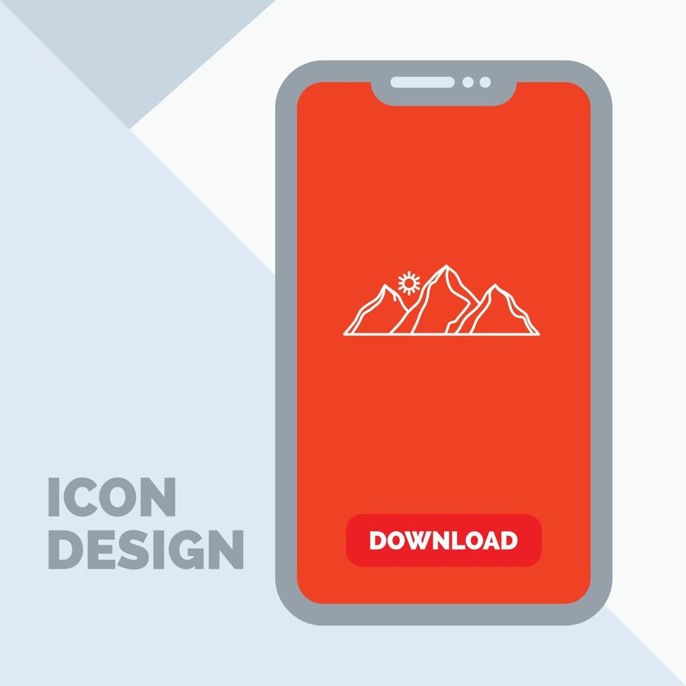 hill. landscape. nature. mountain. sun Line Icon in Mobile for Download Page vector