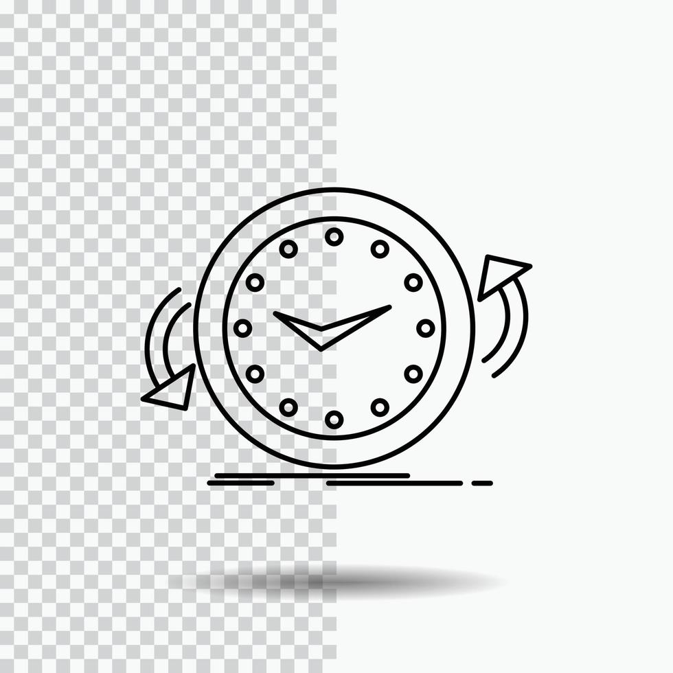 respaldo. reloj. agujas del reloj. encimera. icono de línea de tiempo sobre fondo transparente. ilustración de vector de icono negro