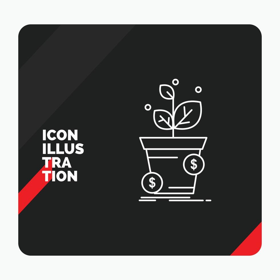 Red and Black Creative presentation Background for dollar. growth. pot. profit. business Line Icon vector