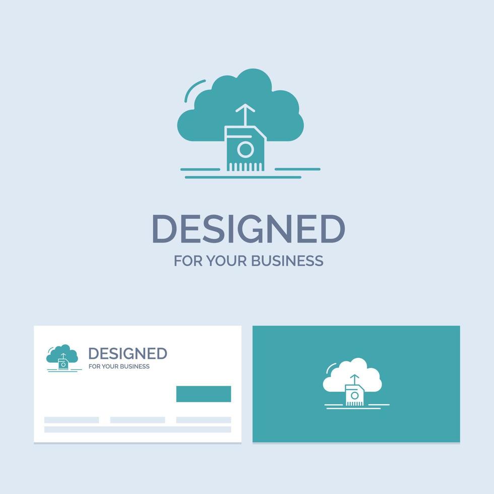 cloud. upload. save. data. computing Business Logo Glyph Icon Symbol for your business. Turquoise Business Cards with Brand logo template. vector