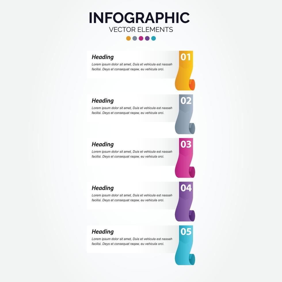 plantilla de diseño infográfico vertical. concepto creativo con 5 pasos. se puede utilizar para el diseño del flujo de trabajo. diagrama. bandera. diseño web. ilustración vectorial vector