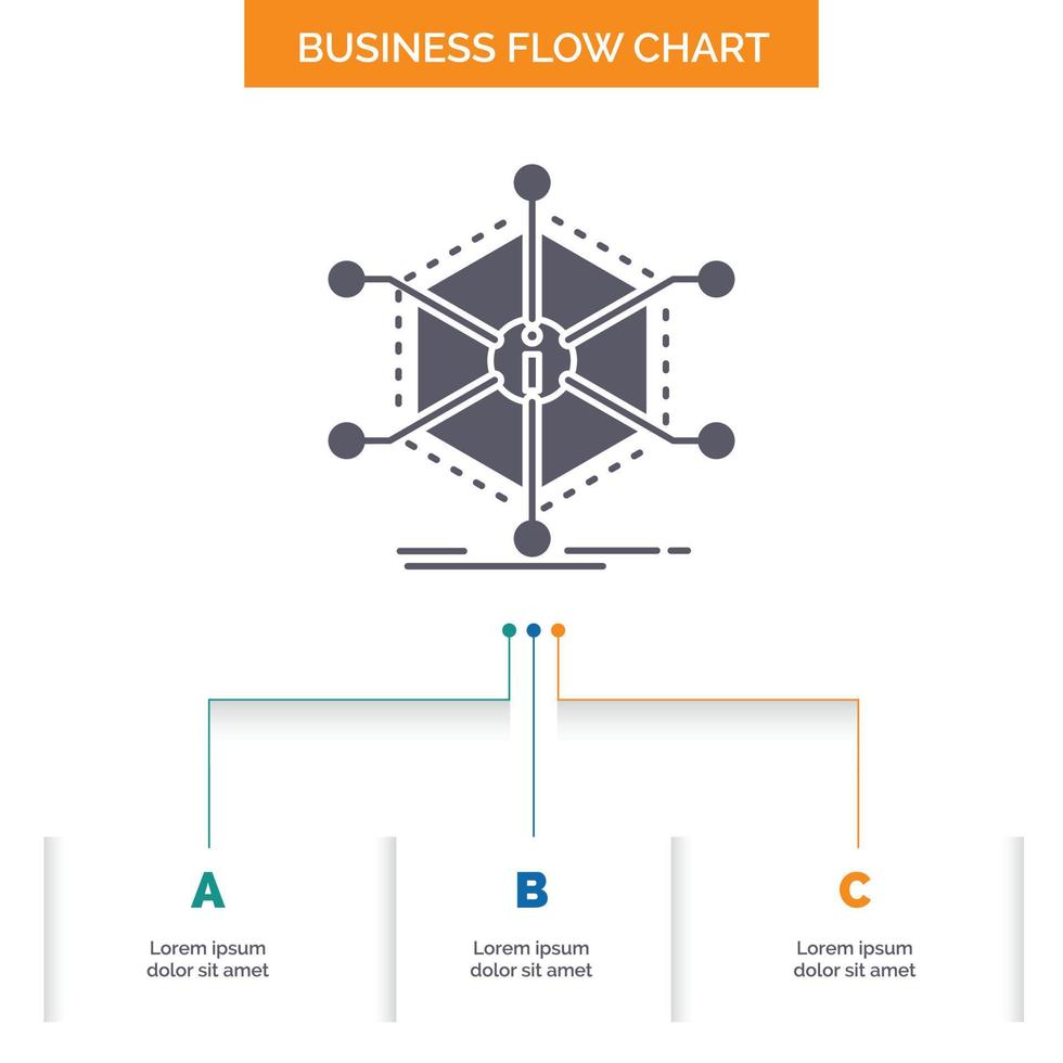 datos. ayuda. información información. diseño de diagrama de flujo de negocios de recursos con 3 pasos. icono de glifo para el lugar de plantilla de fondo de presentación para texto. vector