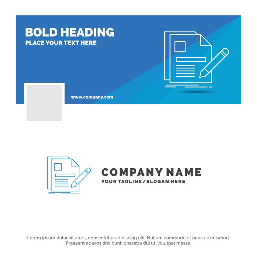 Blue Business Logo Template for document. file. page. pen. Resume. Facebook Timeline Banner Design. vector web banner background illustration