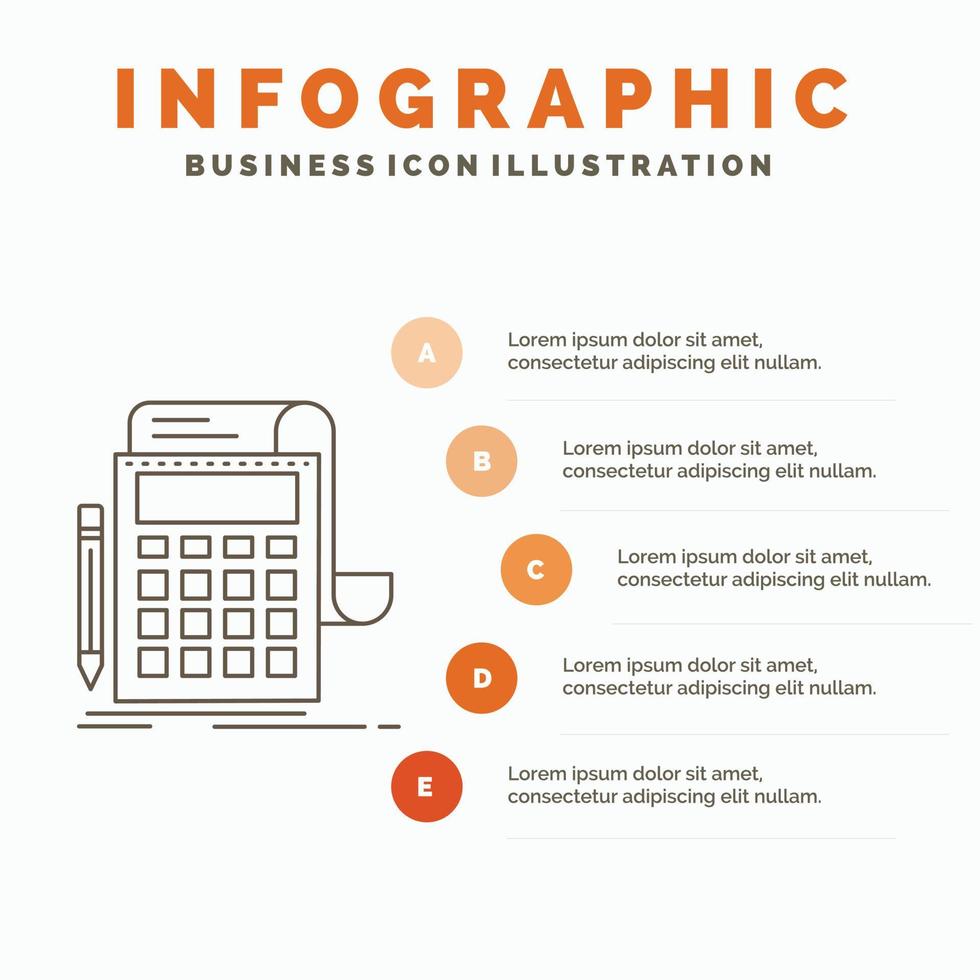 contabilidad. auditoría. bancario. cálculo. plantilla de infografía de calculadora para sitio web y presentación. icono de línea gris con ilustración de vector de estilo infográfico naranja