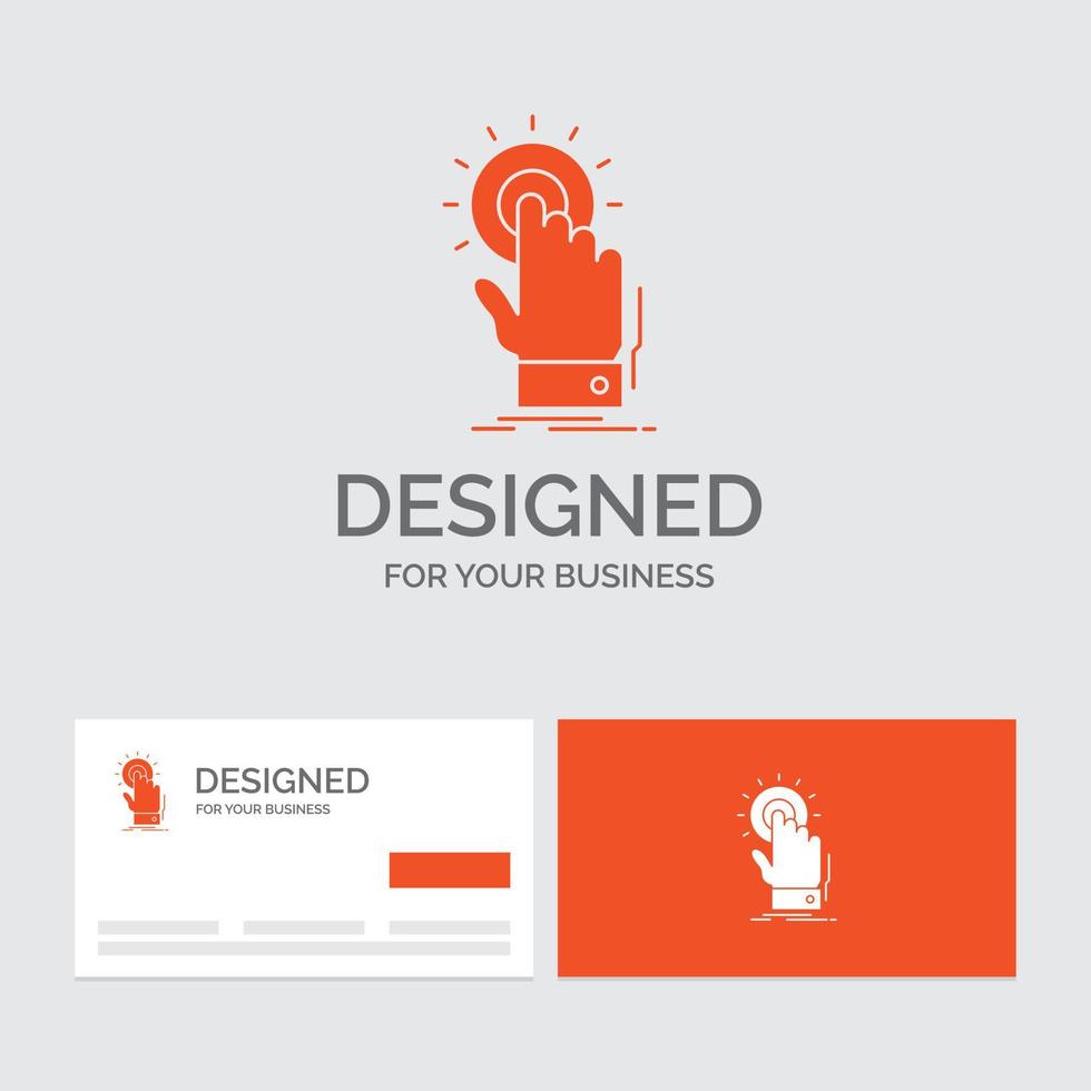 Business logo template for touch. click. hand. on. start. Orange Visiting Cards with Brand logo template. vector