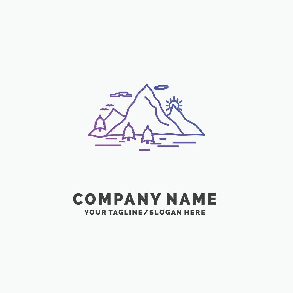 naturaleza. Cerro. paisaje. montaña. plantilla de logotipo de empresa púrpura de escena. lugar para el eslogan vector