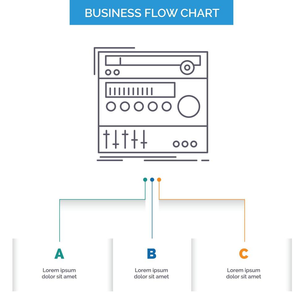 estante. componente. módulo. sonido. diseño de diagrama de flujo de negocios de estudio con 3 pasos. icono de línea para el lugar de plantilla de fondo de presentación para texto vector