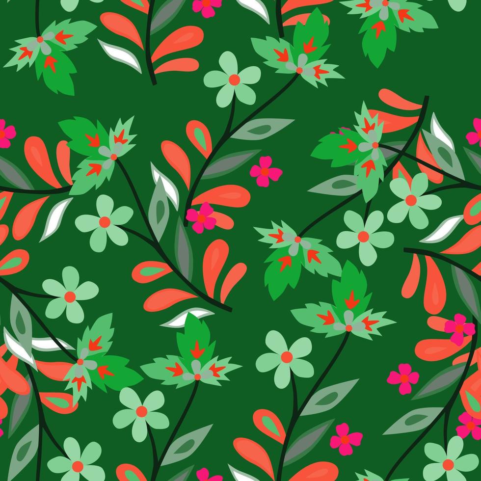 hojas lindas abstractas y patrones sin fisuras de flores. hermoso papel tapiz floral. Lindas plantas interminables telón de fondo. vector