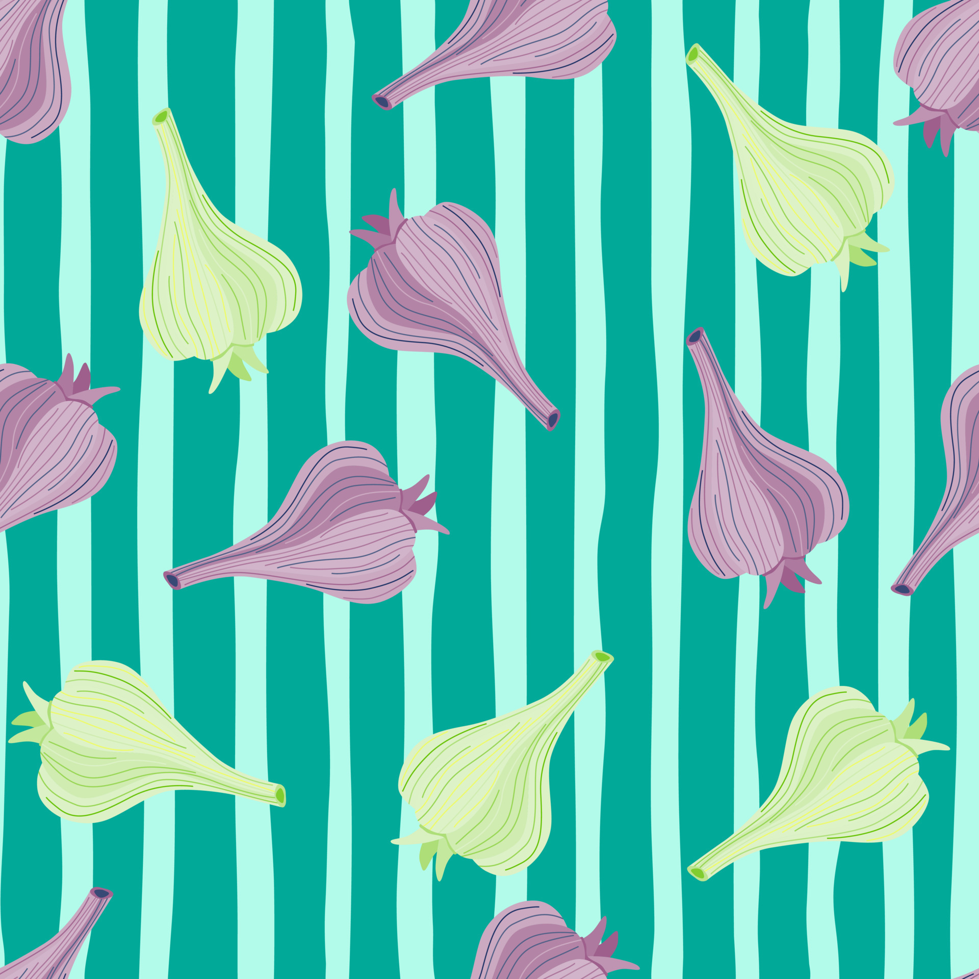 Hand drawn garlic seamless pattern. Doodle bulb of garlic endless