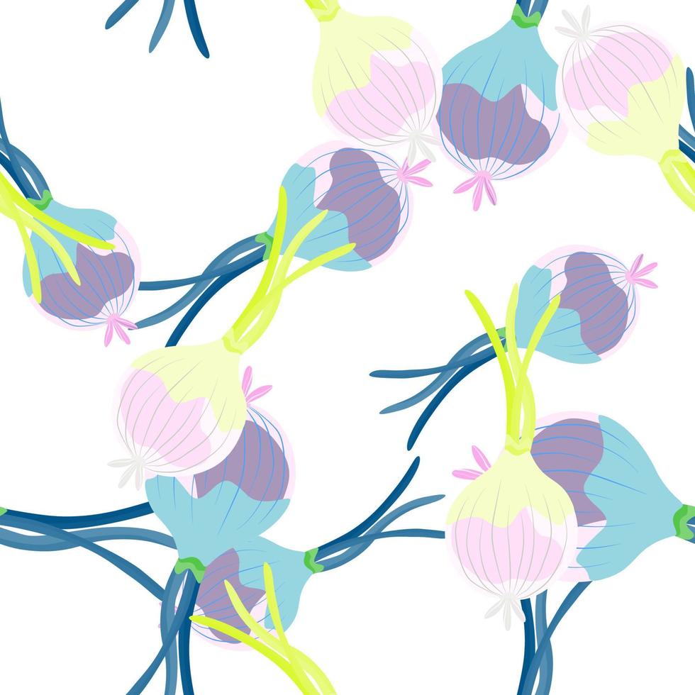 Hand drawn onion bulb seamless pattern. Onion in doodle style endless wallpaper. vector