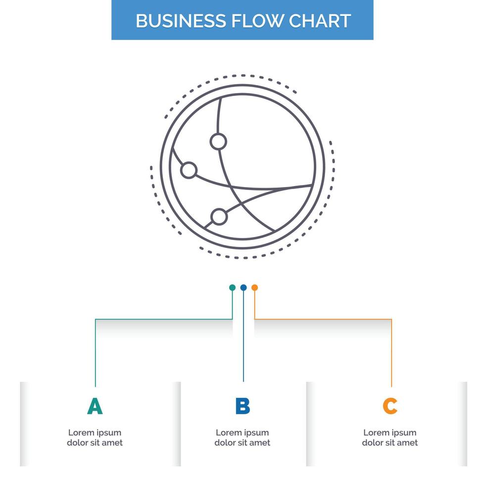 worldwide. communication. connection. internet. network Business Flow Chart Design with 3 Steps. Line Icon For Presentation Background Template Place for text vector