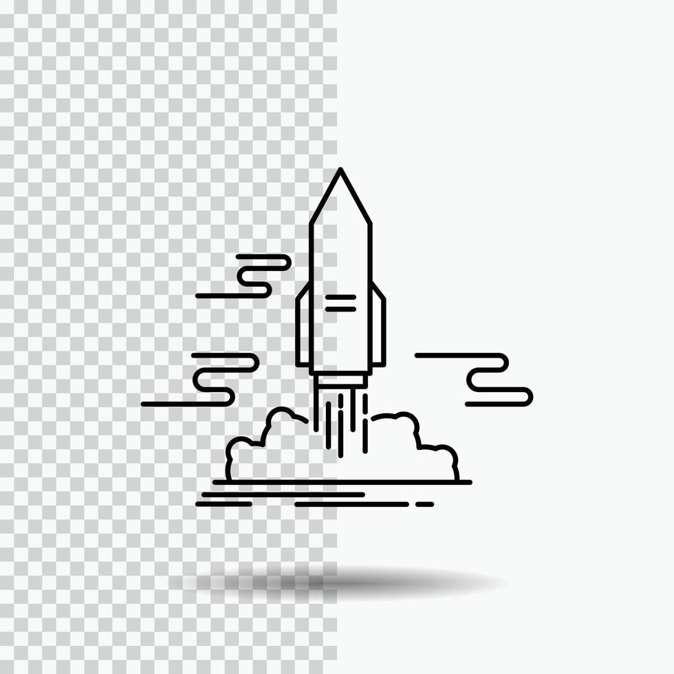 launch. Publish. App. shuttle. space Line Icon on Transparent Background. Black Icon Vector Illustration