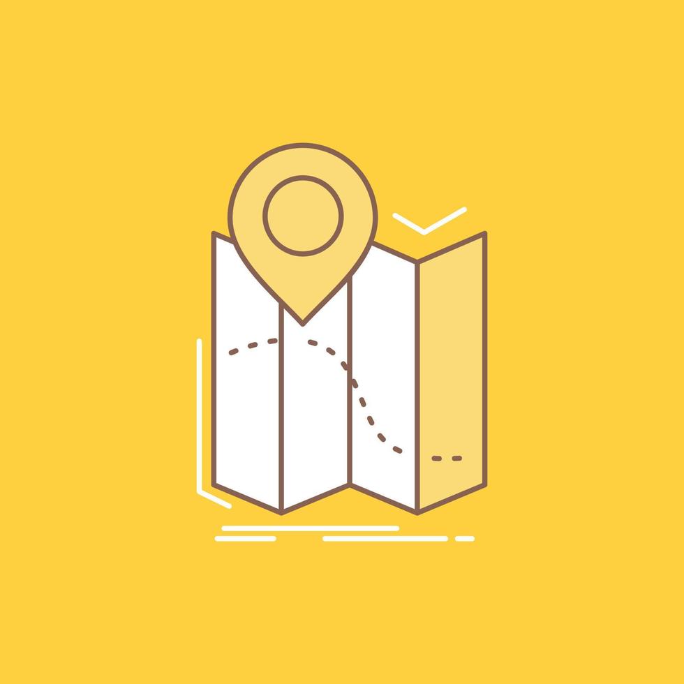 gps. location. map. navigation. route Flat Line Filled Icon. Beautiful Logo button over yellow background for UI and UX. website or mobile application vector