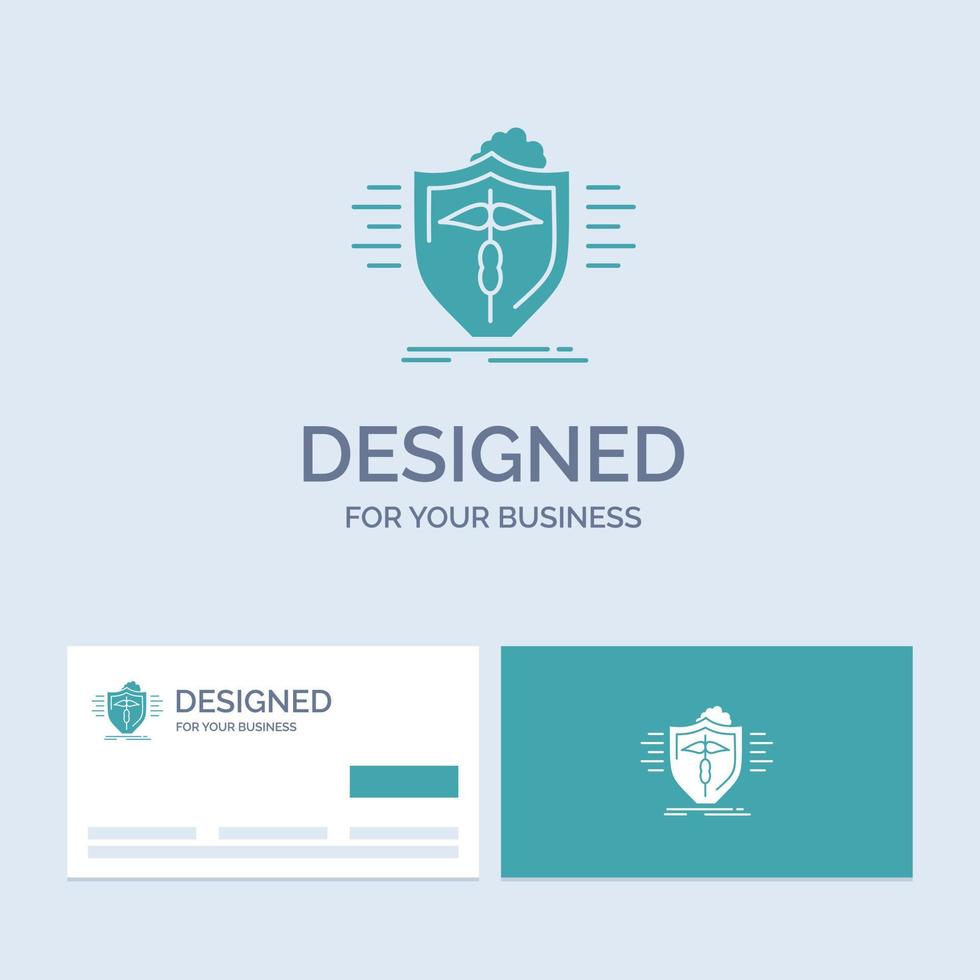 insurance. health. medical. protection. safe Business Logo Glyph Icon Symbol for your business. Turquoise Business Cards with Brand logo template. vector