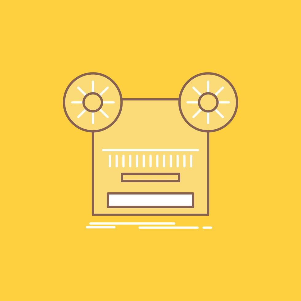 Record. recording. retro. tape. music Flat Line Filled Icon. Beautiful Logo button over yellow background for UI and UX. website or mobile application vector